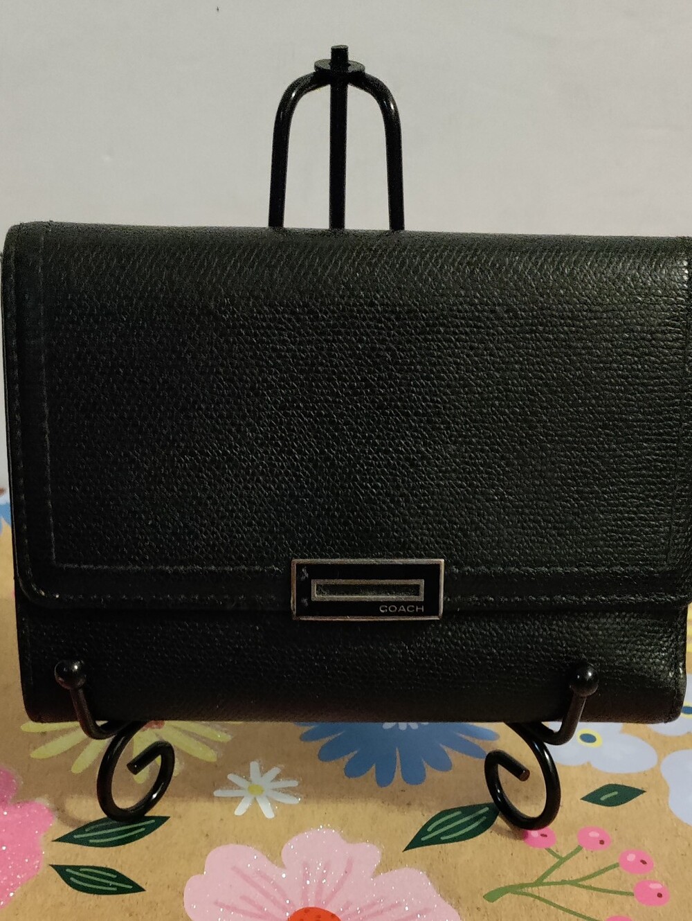 Coach Black Leather Trifold Organizer Wallet